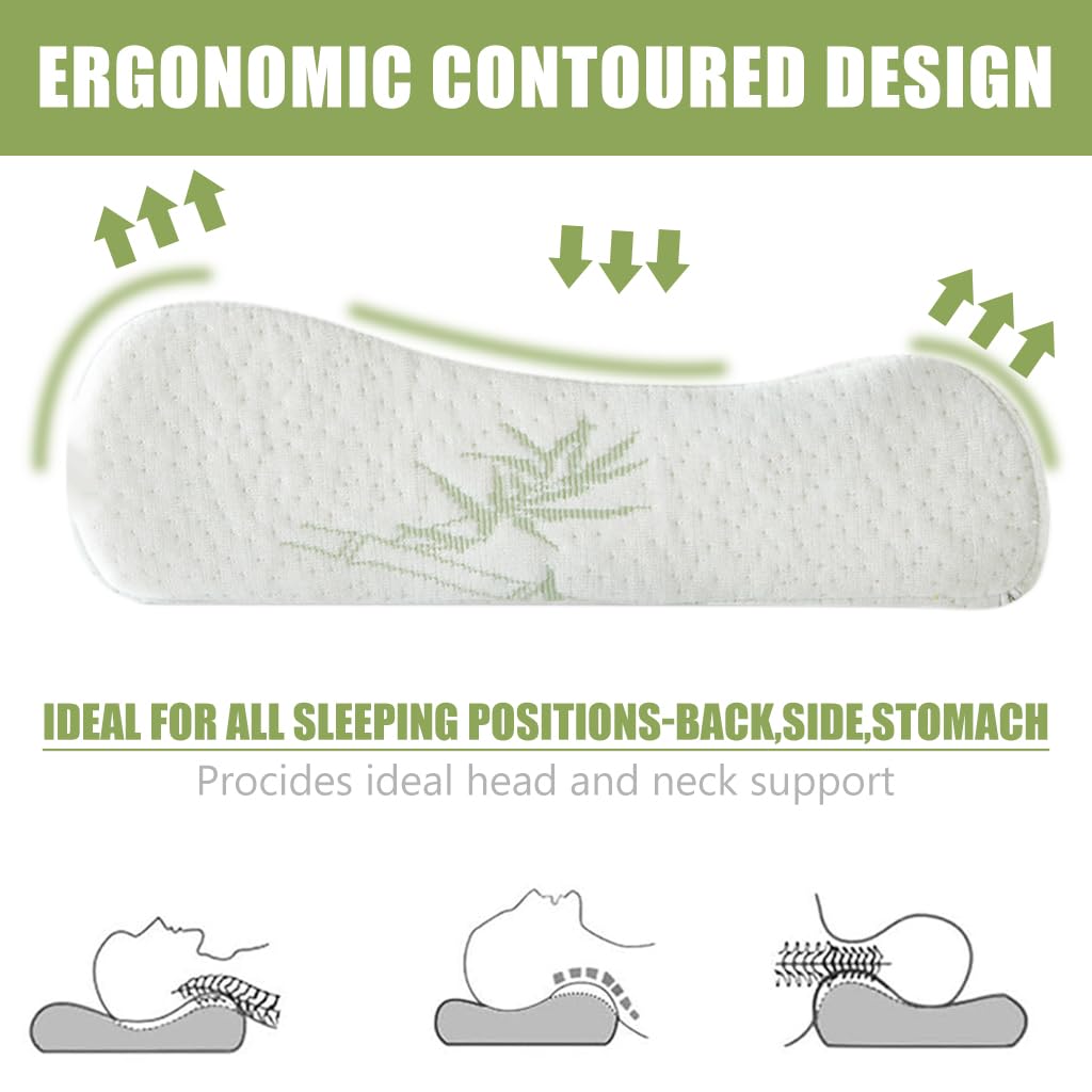 HASTHIP® Sleeping Pillow Memory Foam Pillow Supportive Neck Contour Design Bamboo Fiber Memory Foam Pillow Gentle Supportive Sleeping Pillow