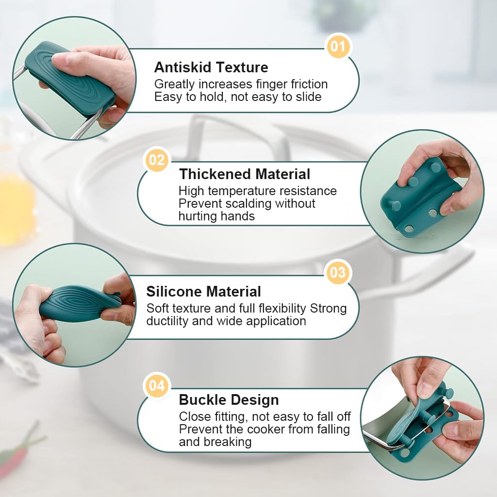 Supvox Silicone Handle Grips for Cast Iron Tawa with Snap-On Anti-Slip Design | 2 Pairs