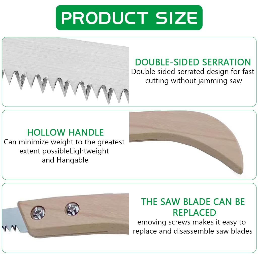 HASTHIP Gardening Hand Saw for Woodworking with 13.9 in Steel Blade and Triple Razor Teeth | Ergonomic Wooden Handle