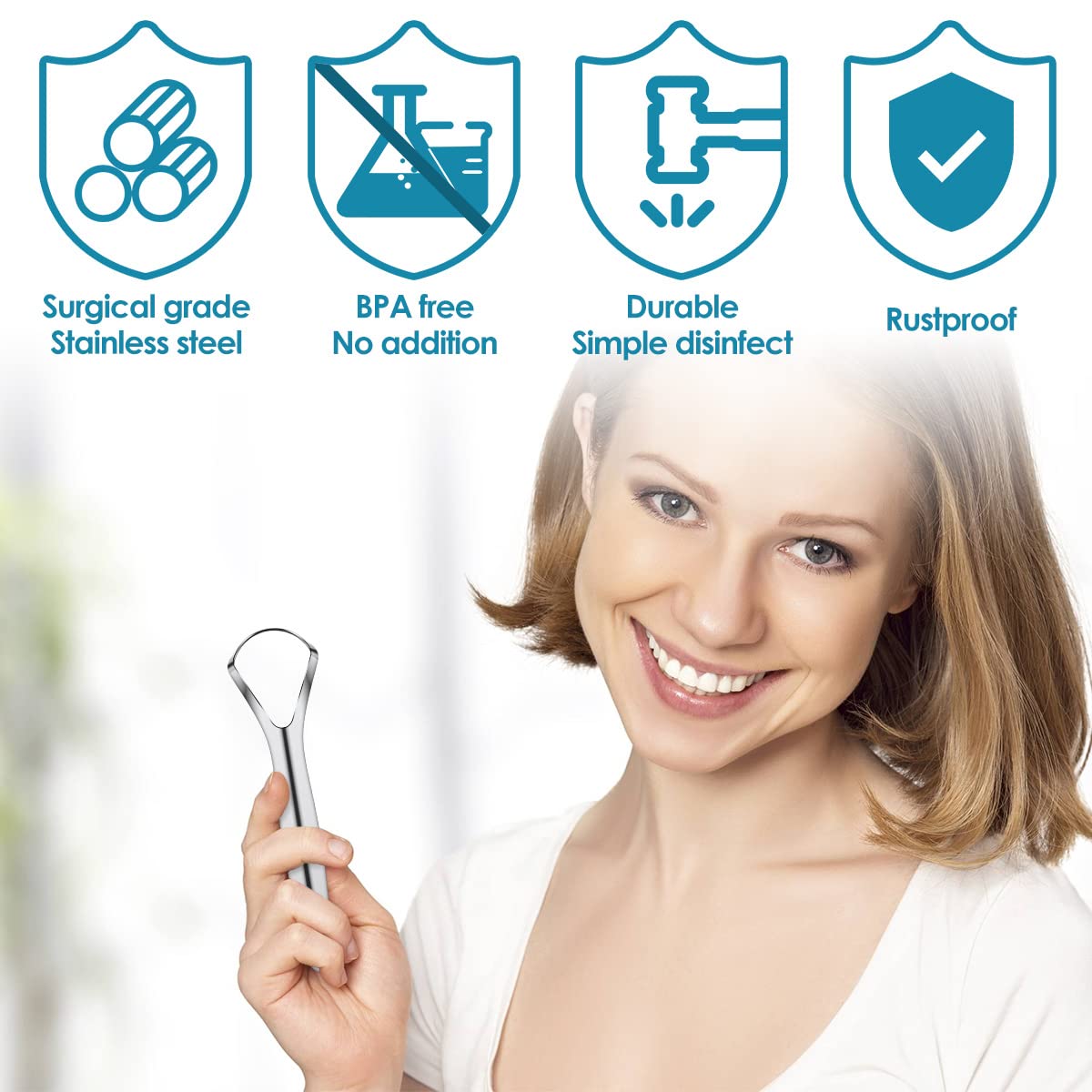 ZIBUYU Tongue Scraper 2 Pack for Deep Cleaning with Wide Mouth Design & 304 Stainless Steel | Fresher Breath and Oral Hygiene