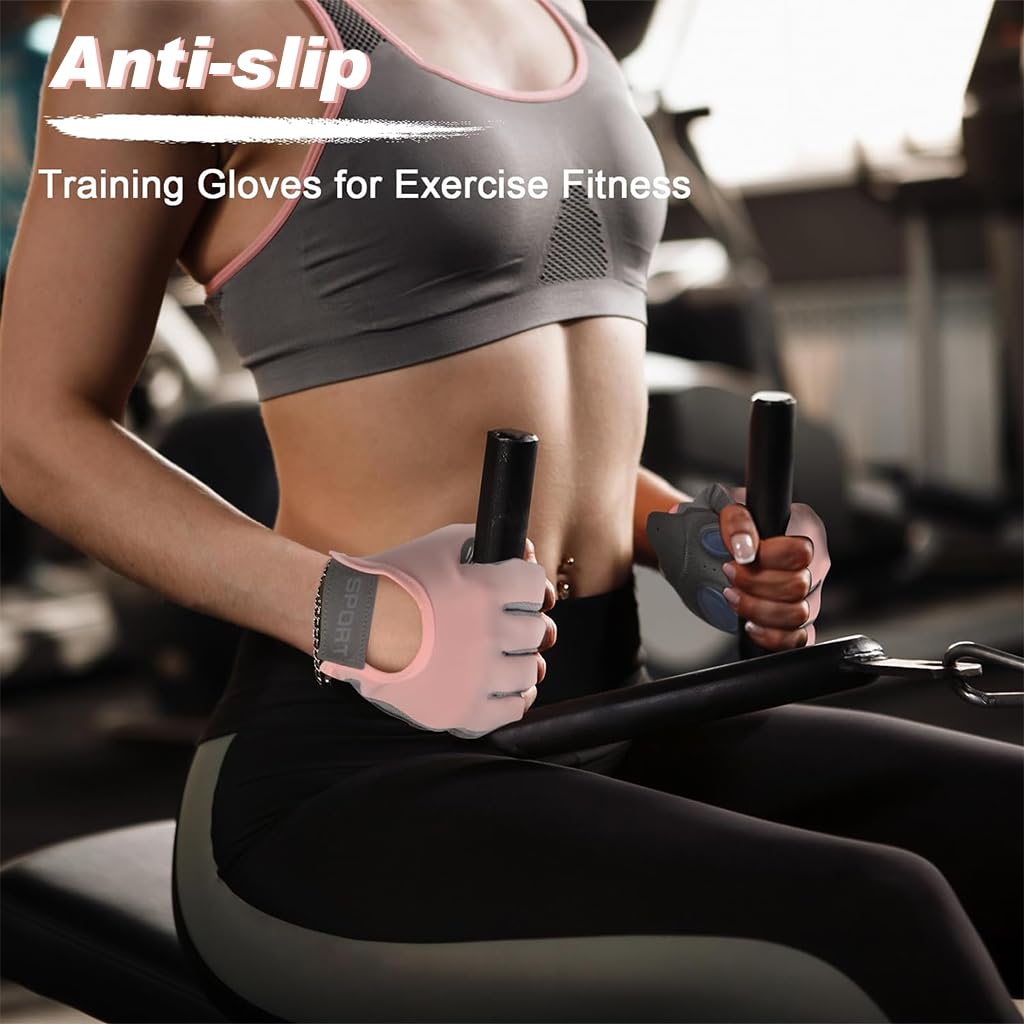 Proberos Women Workout Gloves for Gym with Anti Slip Silicone Pads and Breathable Design | Pink Fingerless Fitness Gloves