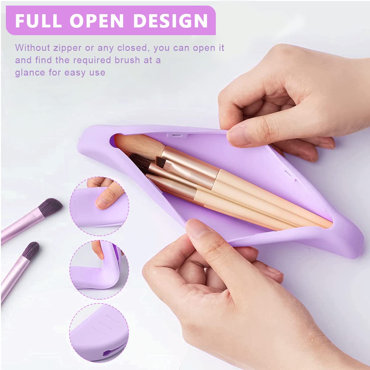 MAYCREATE Makeup Brush Holder Travel Silicone Cosmetic Face Brushes Holder, Portable Soft and Sleek Makeup Brush Organizer Pouch Tools (Purple)