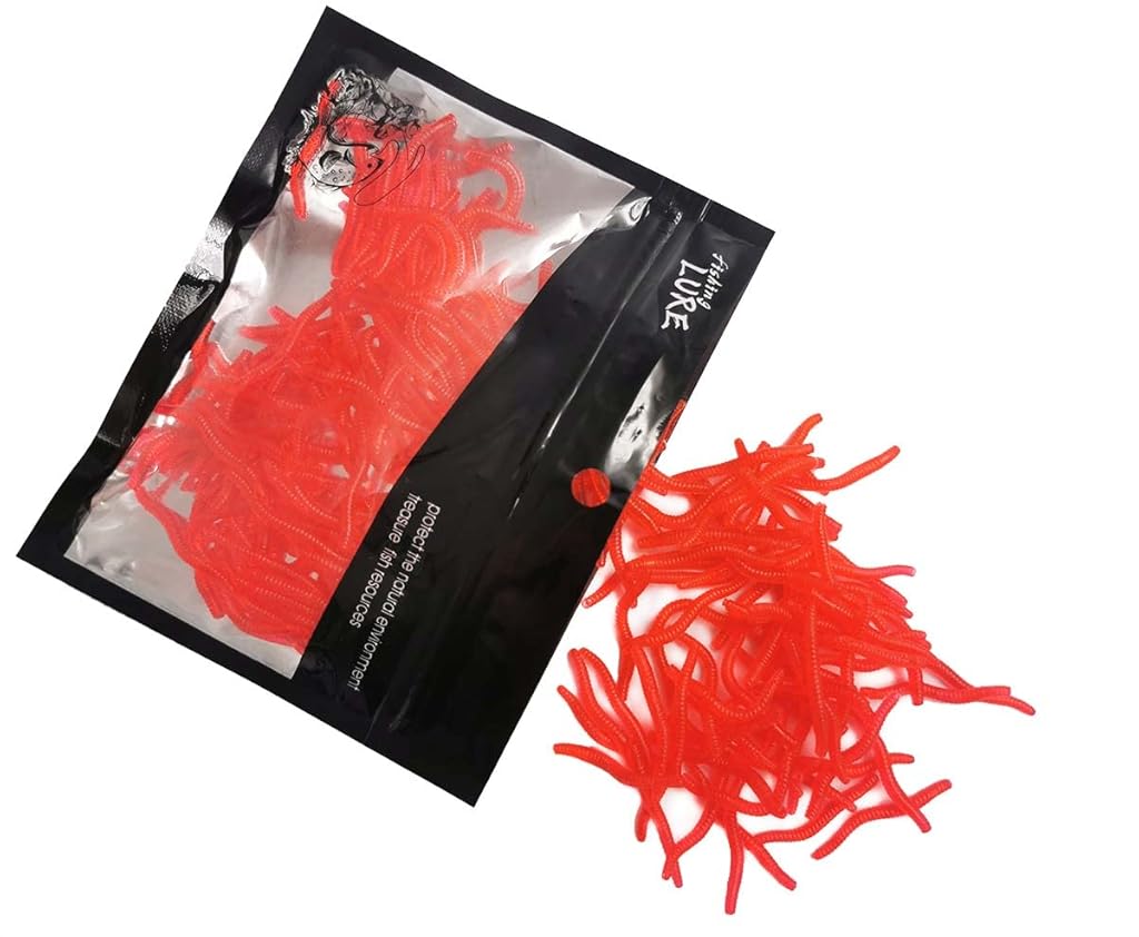 Proberos® 100 Counts Red Soft Earthworm Baits Lure Fishing Baits Jigging Fishing Baits 3.5cm Realistic Earthworm Fishing Baits for Freshwater Fishing