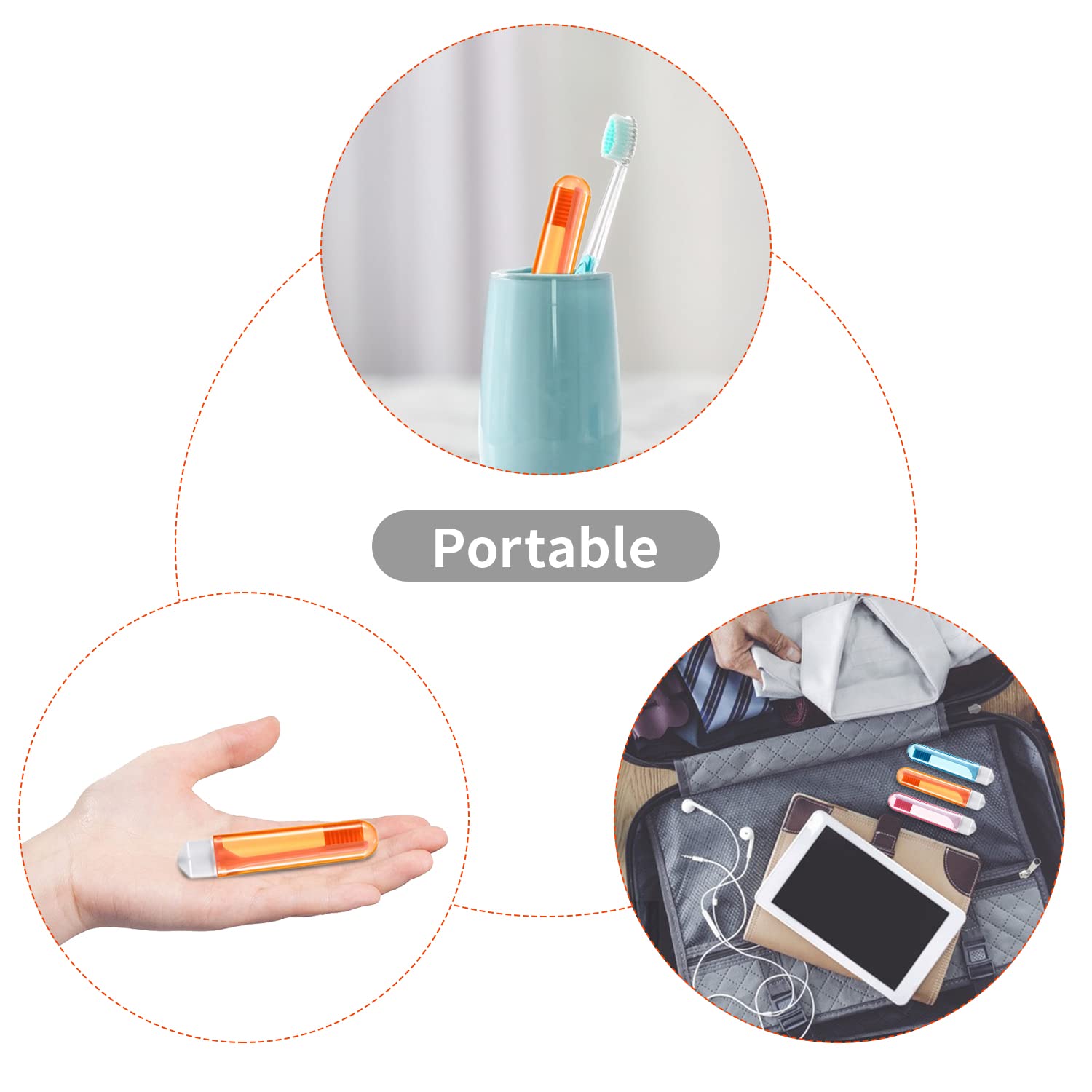 ZIBUYU Mini Foldable Toothbrush Set for Travel and Camping with PP Lid Handle | 4 Pcs 6.6 in Portable Design