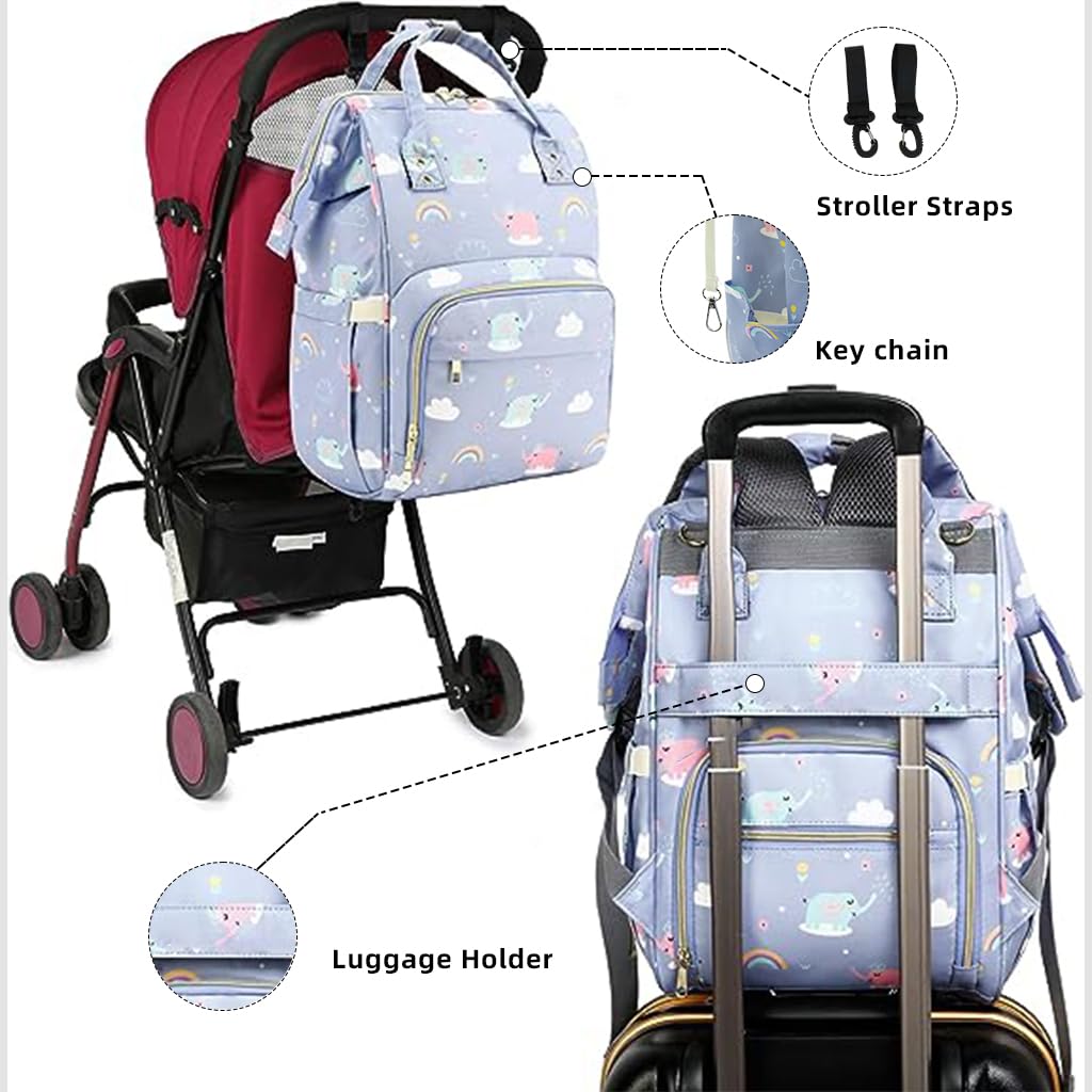 SNOWIE SOFT Diaper Bag Backpack for Travel with USB Port and 30×20×20 cm Large Capacity | Includes Insulated Bottle Pouch and Stroller Hooks