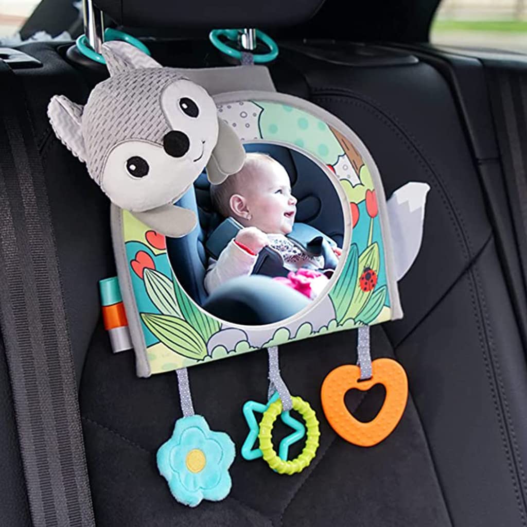 ZIBUYU Baby Car Mirror for Travel with 13cm Acrylic Surface and Plush Fox Toy | Safe for 0–12 Months