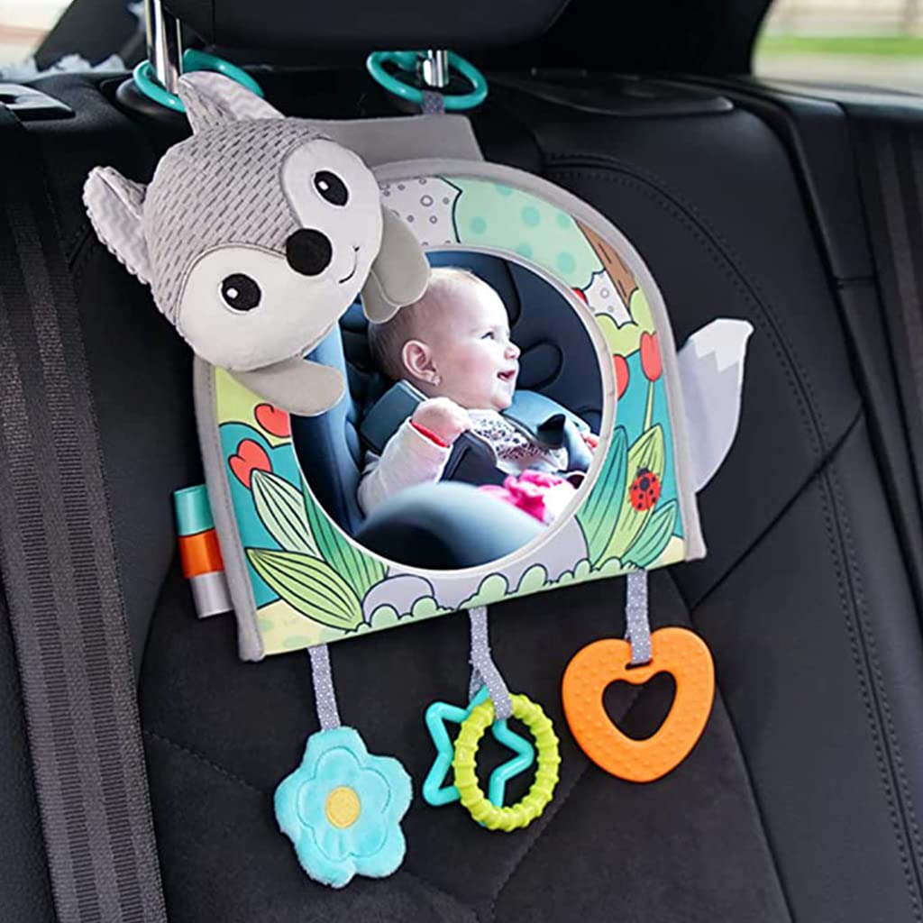 PATPAT® Car Seat Toys for Babies, Baby Hanging Mirror Toy, Multifunction Floor Mirror Toy, Newborn Fox Hanging Pram/Carseat/Crib Sensory Travel Activity Toys for Baby 0-12 Months (Grey)