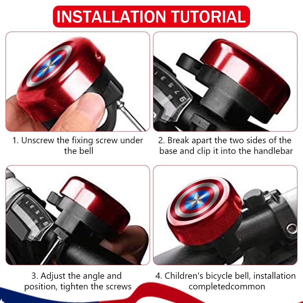 Proberos Kids Bike Bell with Clear Ring and Aluminum Alloy Cover for Boys and Girls | Fun Red Shield Design