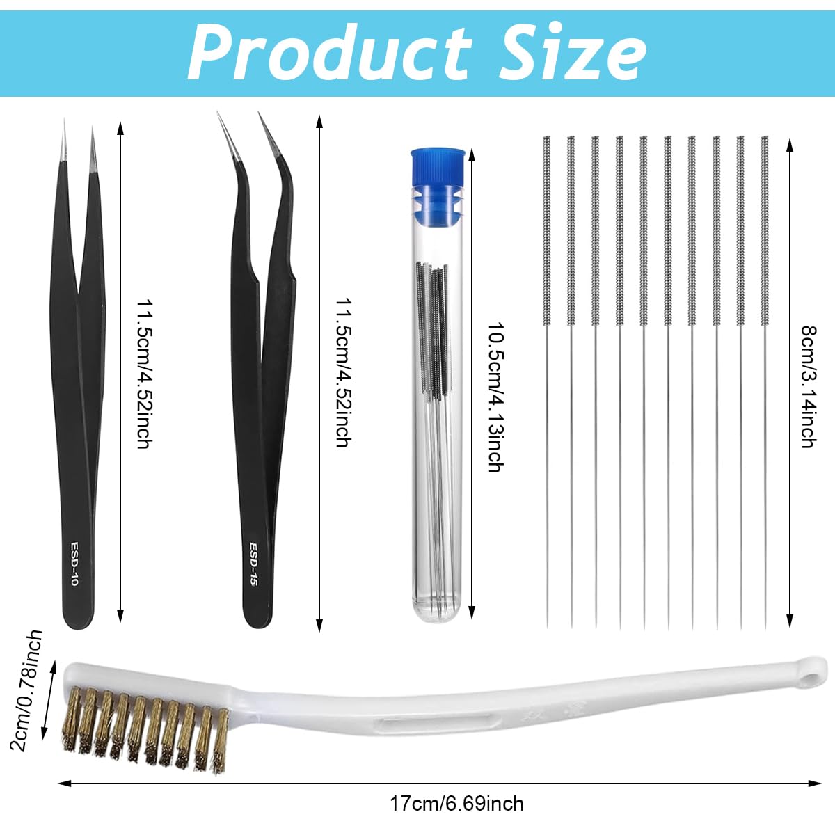 Serplex® 3D Printer Nozzle Cleaning Kit with 10 Long Nozzle Cleaning Needles, Stright & Curved Tweezers, Metal Bristle Brush, 3D Printer Nozzle Cleaning Accessories Kit