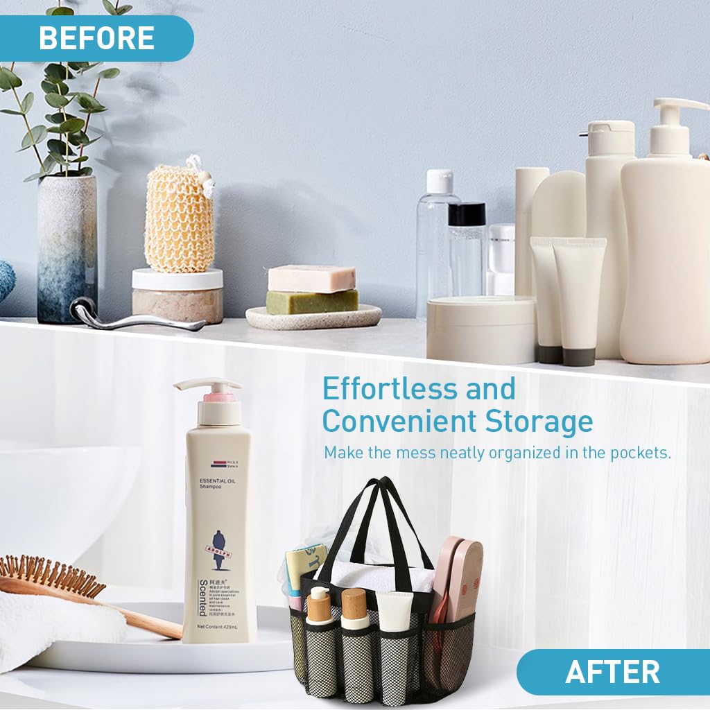 Zibuyu Shower Caddy Storage Bag for Beach Gym and Swimming with Multi Pockets 33x24x24cm Mesh Black