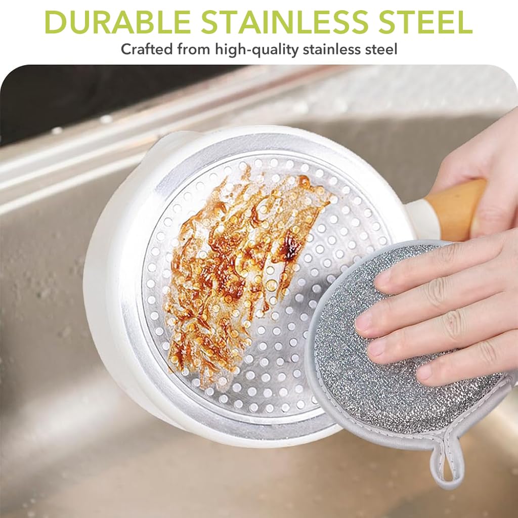 Supvox Multipurpose Wire Dishwashing Rags for Kitchen Use with Hanging Loop | 6pcs 4.7in Stainless Steel Non‑Scratch Round Scrubbing Pads