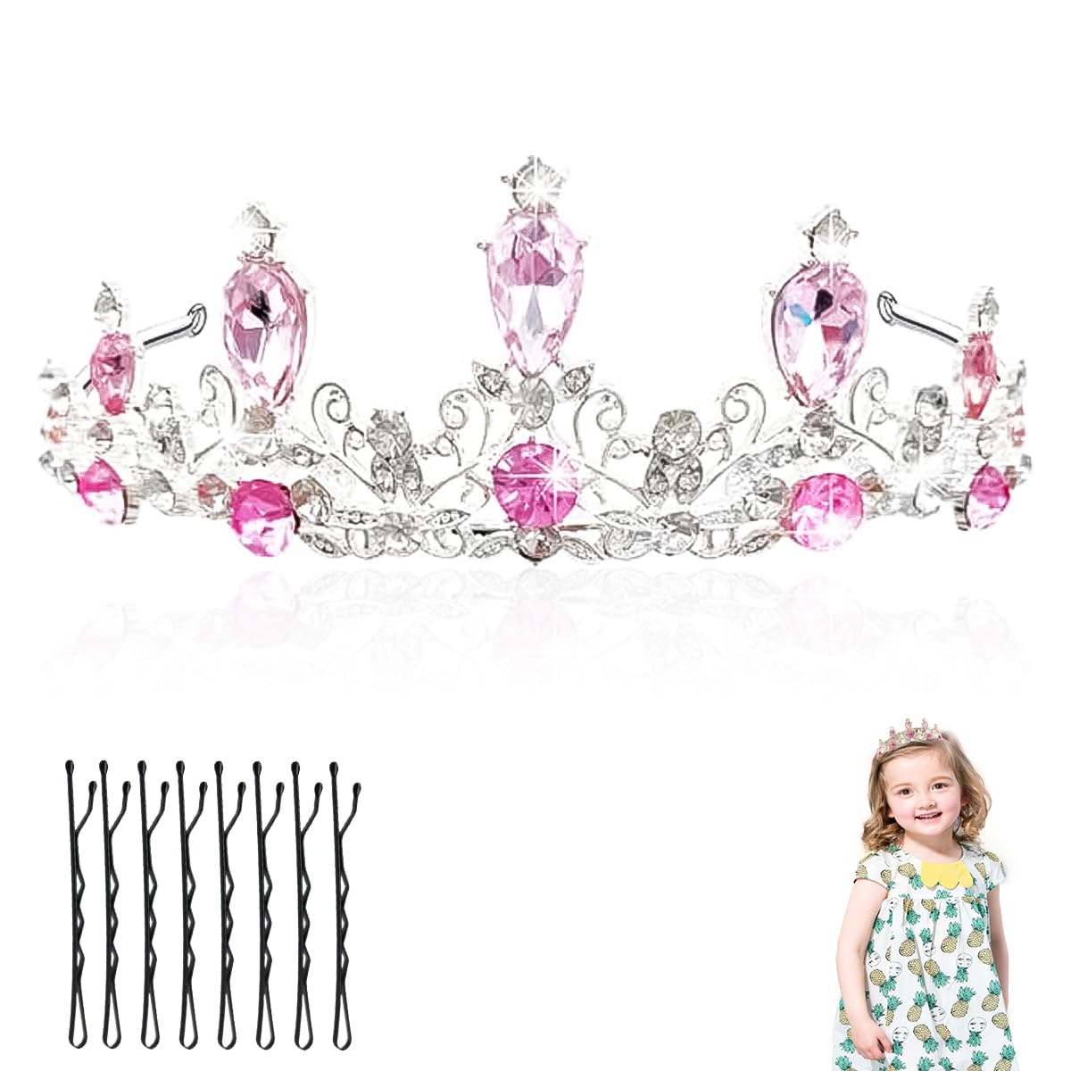 SANNIDHI Crystal Crown for Girls, Birthday Tiara for Girls Kids, Dress-Up Tiara Crown Jewelry Gift Princess Costume Headband Headpiece for Party Cosplay Christmas