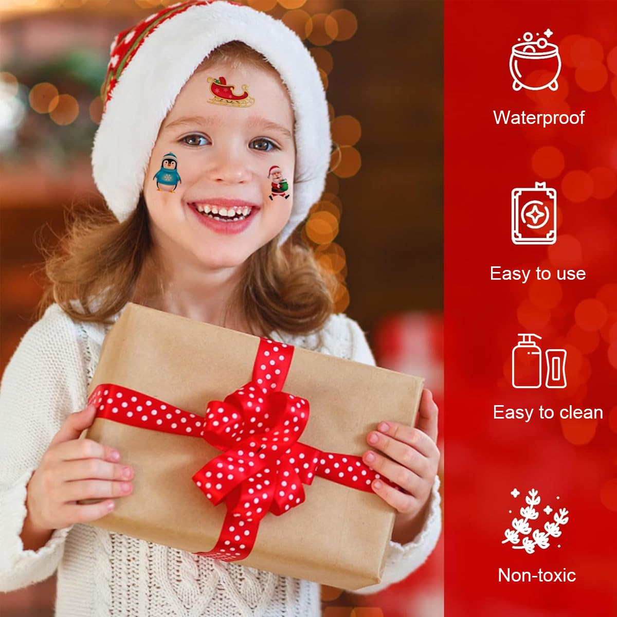 HASTHIP® 10 Sheet Christmas Tattoo Sticker Makeup Tattoo Sticker Cute Face Tattoo Sticker for Christmas Party Fun Christmas Face Sticker for Xmas Makeup, Theme Party