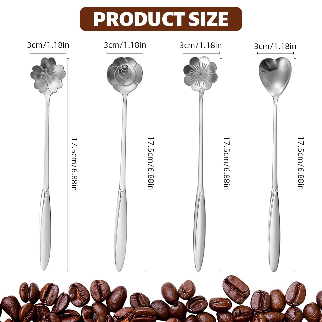 HASTHIP Coffee Spoon Set for Desserts and Tea with 12PCS 18cm Stainless Steel | Gold Flower Design