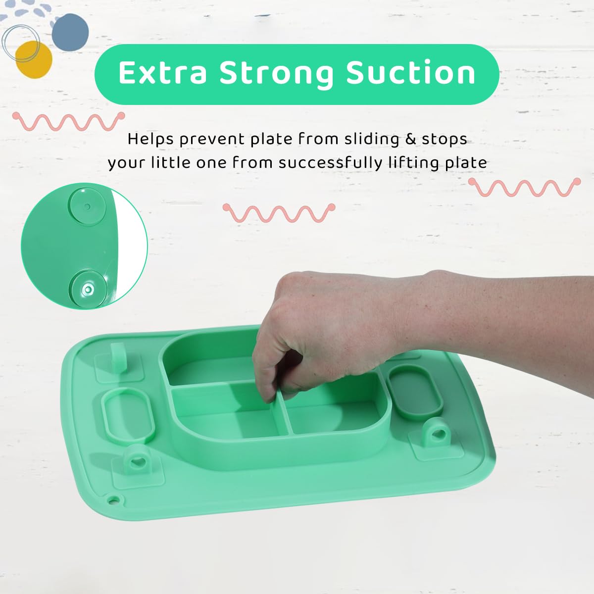 SNOWIE SOFT® Baby Foodplate BPA-Free Silicone Baby Feeding Set Anti-flip Suction Plates for Baby, Kids Plates for Food with 4 Silicone Straps for Hanging Teether Toy, Soother