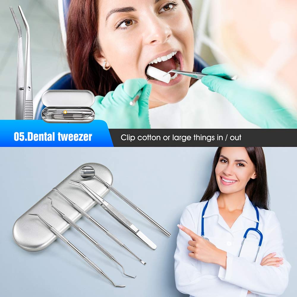 HANNEA Teeth Cleaning Tools for Home Dental Care with 5Pcs Stainless Steel Kit | for Personal and Pet Use