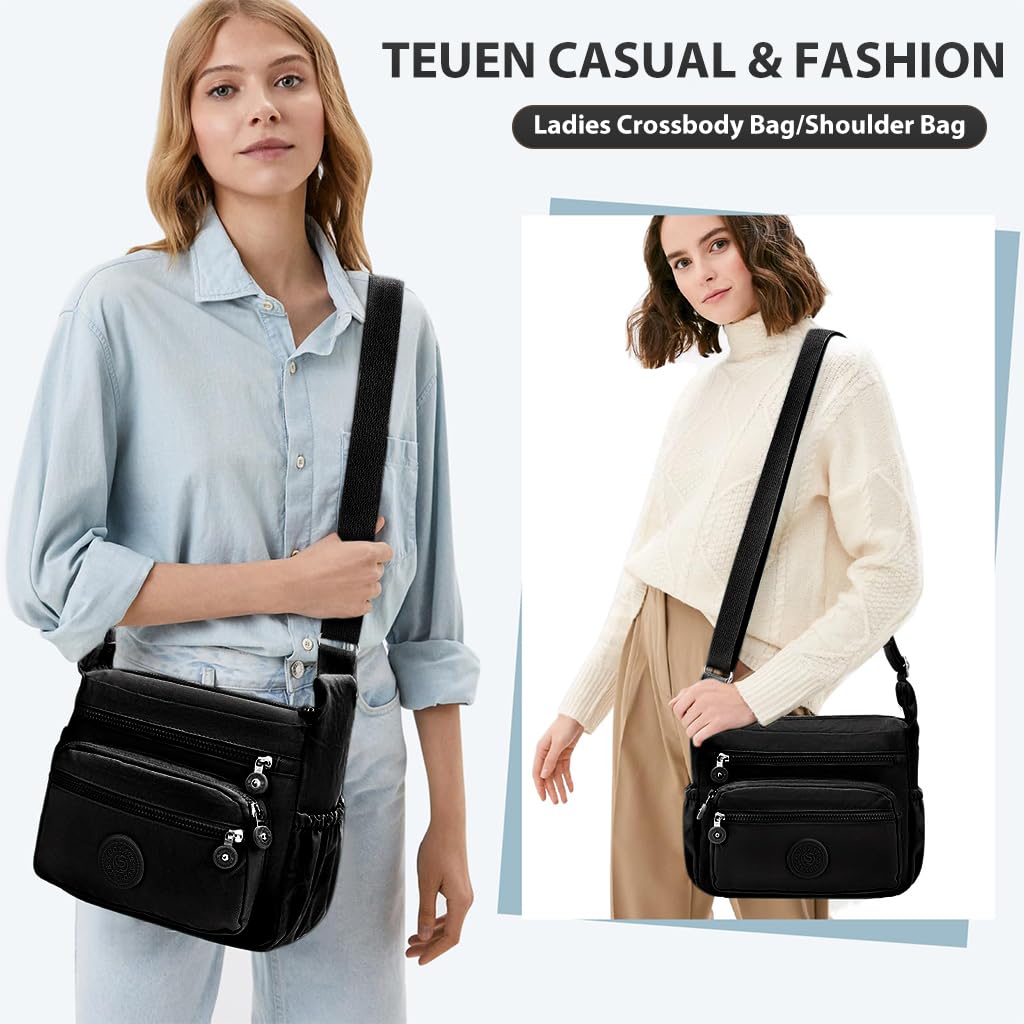 PALAY Women Crossbody Bag for Travel and Daily Use with Multi Layer Compartments | Black Nylon 10.2x8.2 in