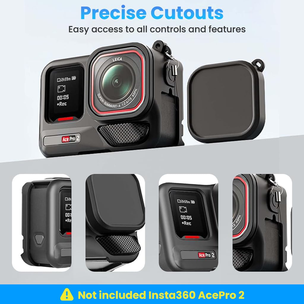 ZORBES Silicone Protective Case for Insta360 Ace Pro 2 with Lens Cap and Lanyard | Anti‑Scratch Camera Cover