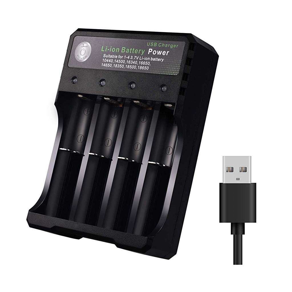 HASTHIP® 18650 Battery Charger 4 Bay Fast Charge, for 3.7V Li-ion TR IMR 10440 14500 16650 14650 18350 18500 16340(RCR123) Batteries, USB Intelligent Universal Rechargeable Battery Charger