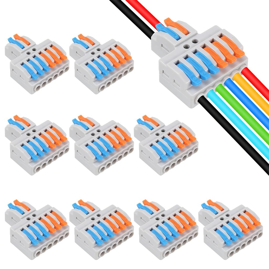 Serplex Wire Connectors for Electrical Projects with 20PCS 2 in to 6 Out Lever-Nut Design