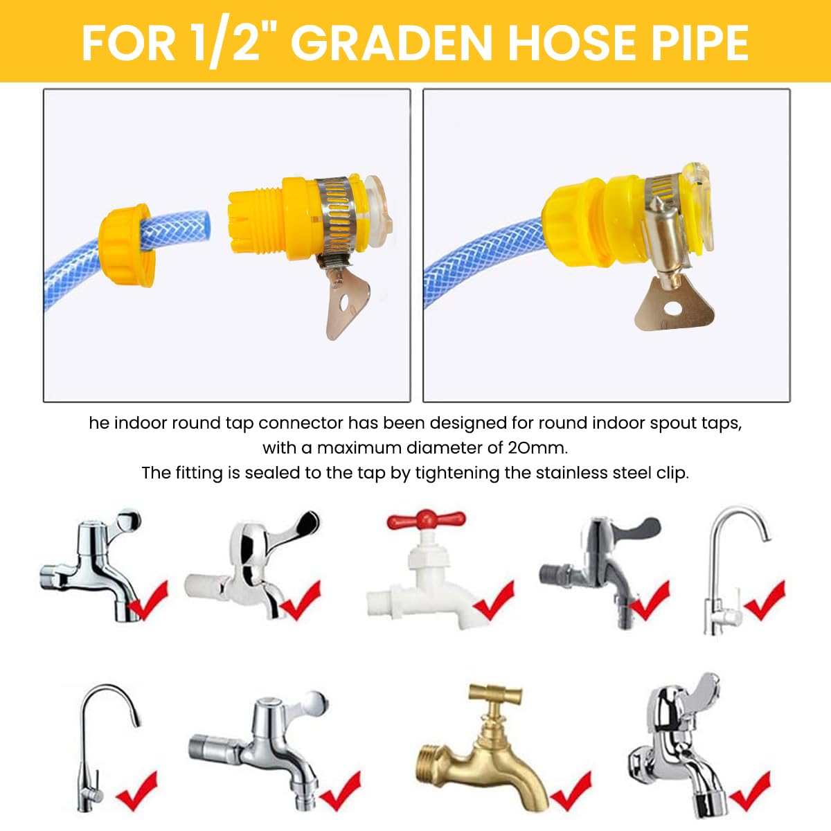 HASTHIP Hose Adapter for Faucet with 2 in 1 Universal Connector for 1/2 inch and 3/8 inch Fittings | 6PCS Set for Gardening and Household Use
