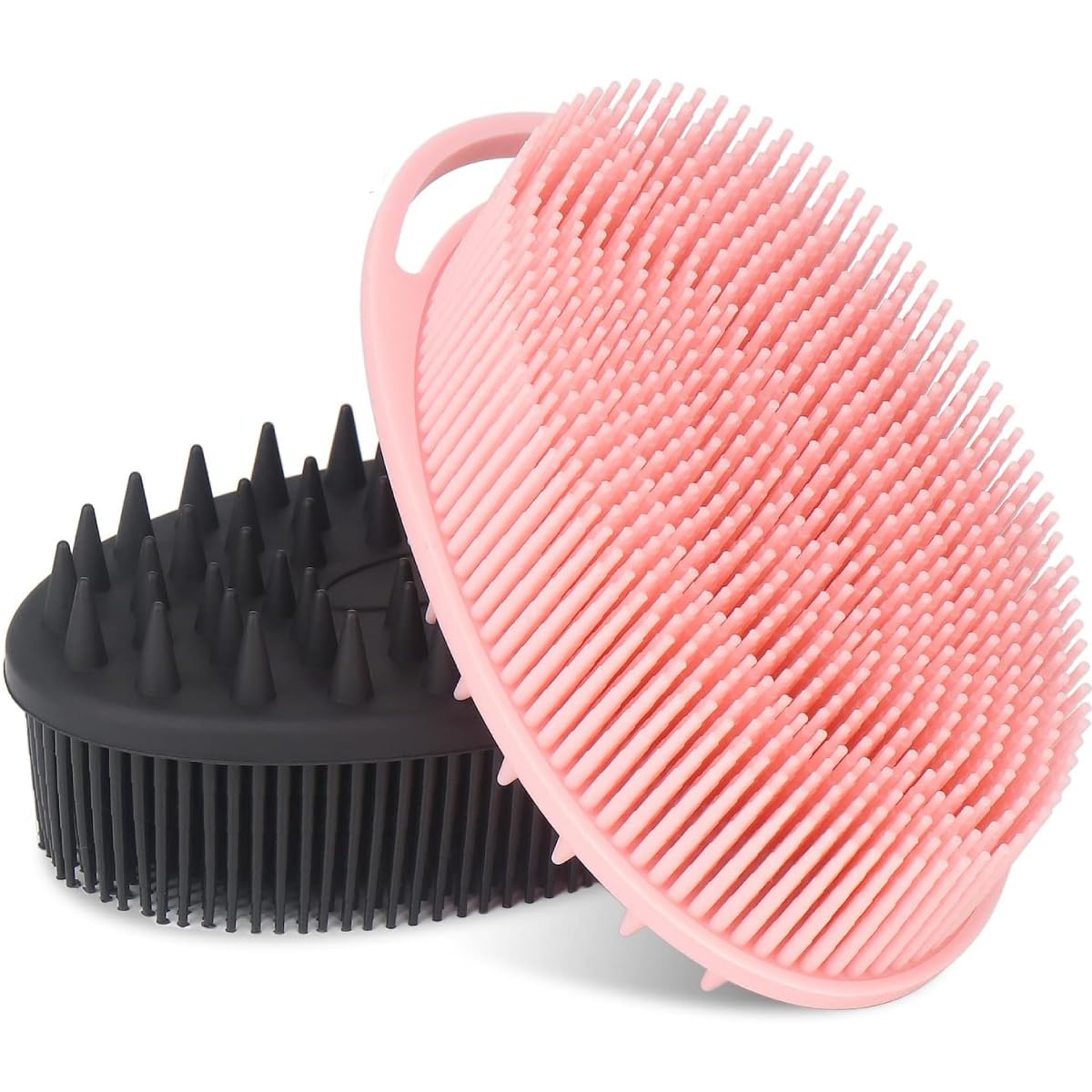 MAYCREATE® 2 Pack Silicone Body Scrubber, 2 in 1 Bath and Shampoo Brush, Exfoliating Double-Sided Body Brush for Sensitive Skin, Scalp Massager Shampoo Brush, Gentle Exfoliating, Pink+Black