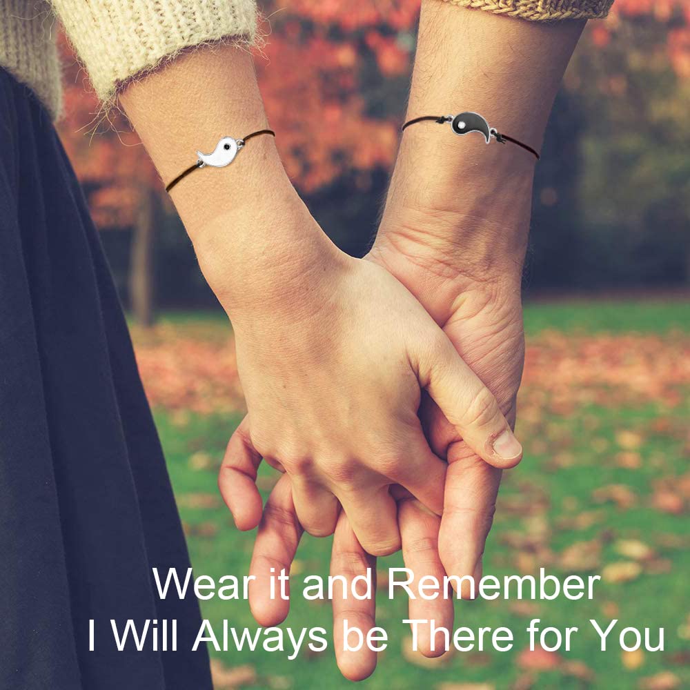 ZIBUYU Couple Bracelets for Lovers featuring Yin Yang Design with Adjustable 04–09 in Fit | Black and White Alloy Gift Set