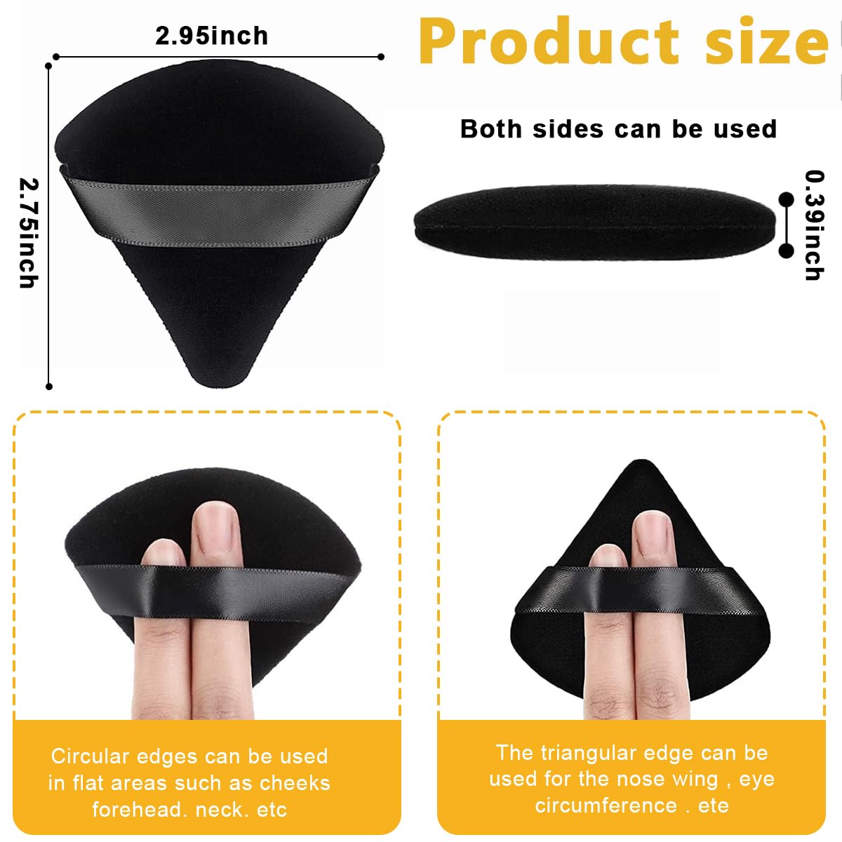 MAYCREATE® 4pcs Triangle Powder Puff Makeup Sponge Puff Makeup Puff for Face Powder Loose Powder, Skin-Friendly Beauty Makeup Tools, Wet and Dry Use - Black