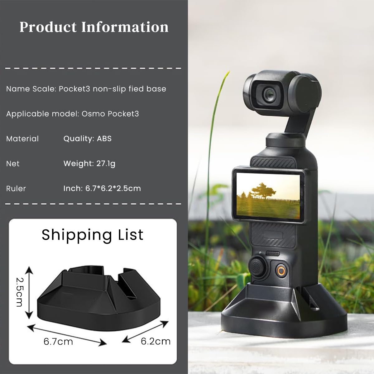 Verilux Stand Base for DJI OSMO Pocket 3 with Anti Slip Silicone Strip | ABS Desk Holder