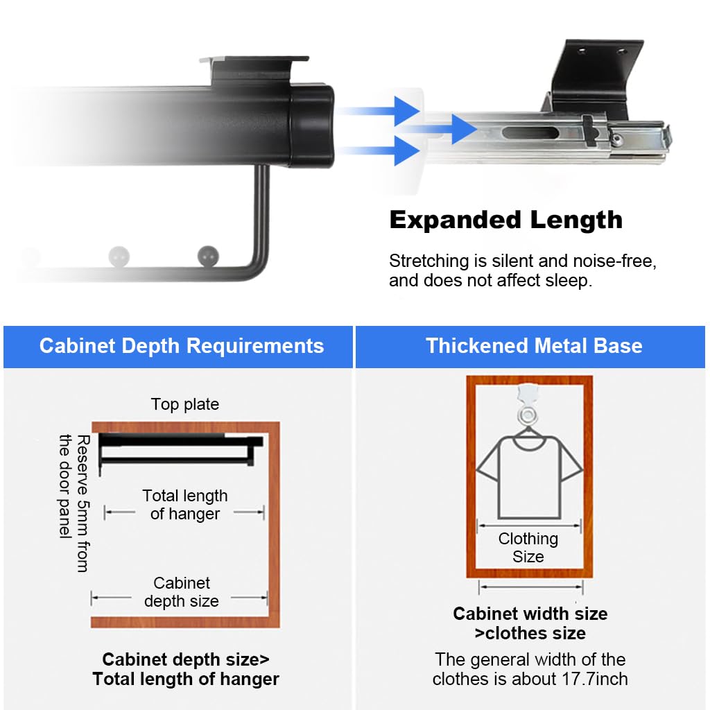 HASTHIP® Wardrobe Organizer Pull Out Hanger Rail Space Saving Multi Hanger Organizer Hanging Rail for Wardrobe Modification Wardrobe Closet Organizer Universal Screw Mounted Multi Hanger Organizer