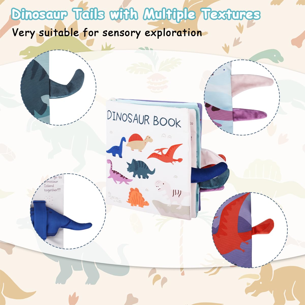 SNOWIE SOFT 3D Dinosaur Cloth Book for Babies 0 to 3 Years with Crinkle Sounds & Mirror | Washable Sensory Toy