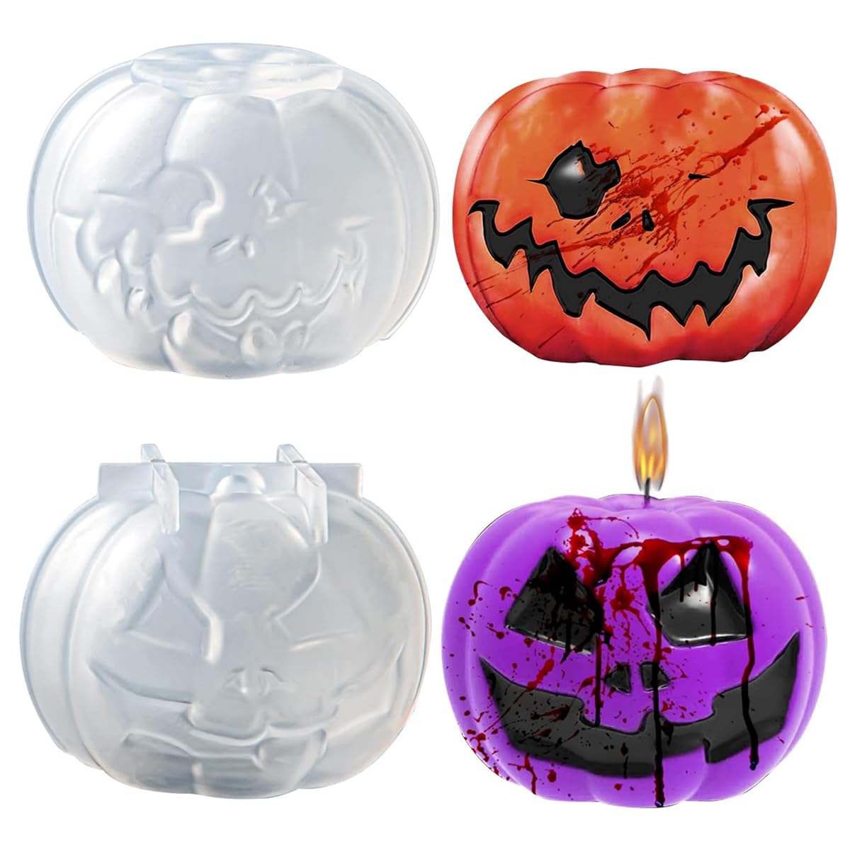 HASTHIP® 2Pcs Halloween Pumpkin Resin Silicone Molds Evil Pumpkin Candle Mold DIY Resin Art DIY Hollow Out Smile Evil Pumpkin Candle Molds DIY Halloween Resin Pumpkin Desk Decor Silicone Molds