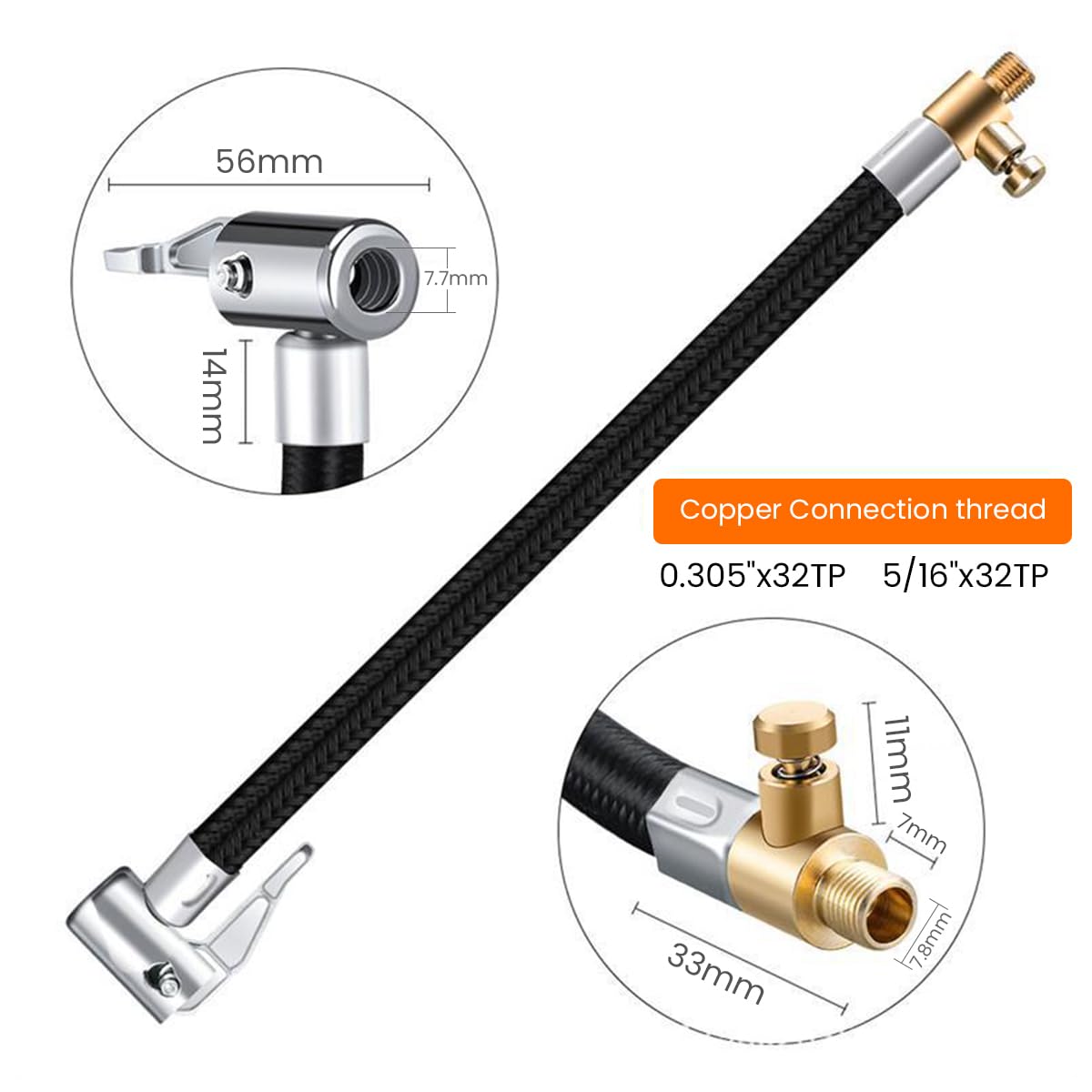 STHIRA Tyre Inflator Extension Hose for Car and Bike with Deflation Valve | 9.8 in Rubber Quick Connect Adapter