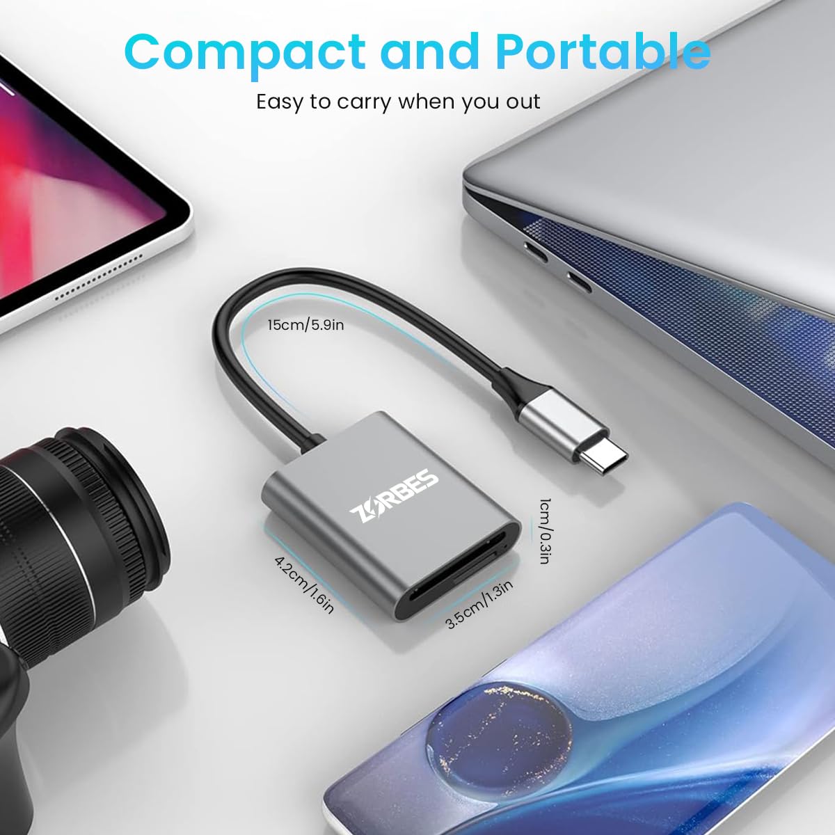 ZORBES USB C Card Reader for SD 4.0 and MicroSD featuring OTG Support with 5Gbps Speed | Aluminum Shell