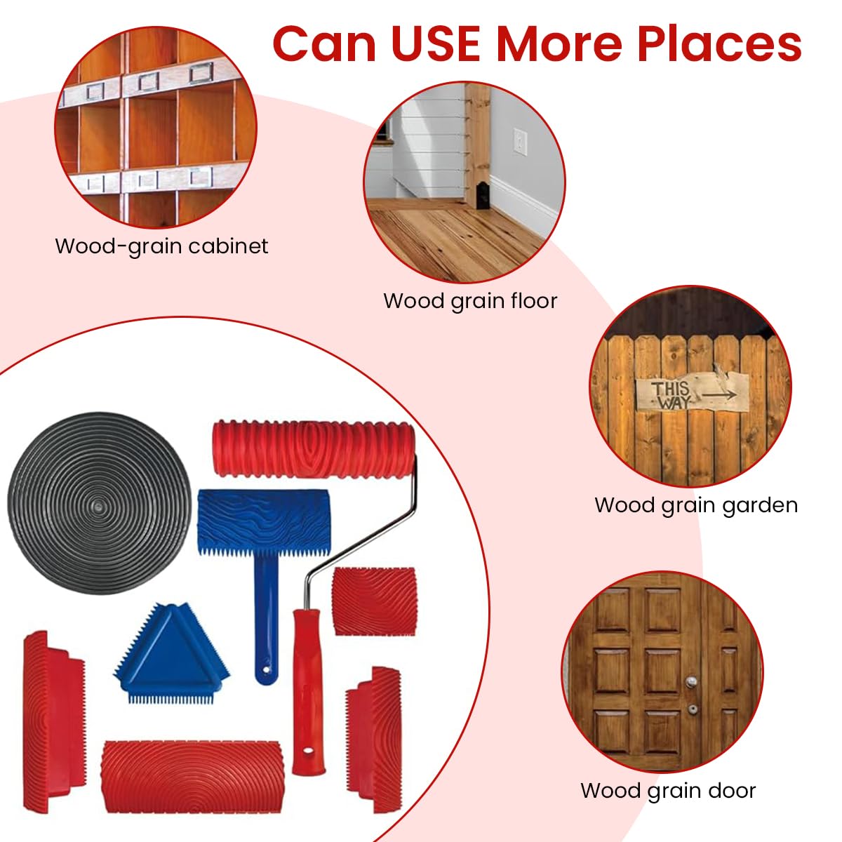 Serplex Paint Roller Tool Kit for Wood Grain Effects with Spiral and Cross Grain Rollers | 8Pcs Set