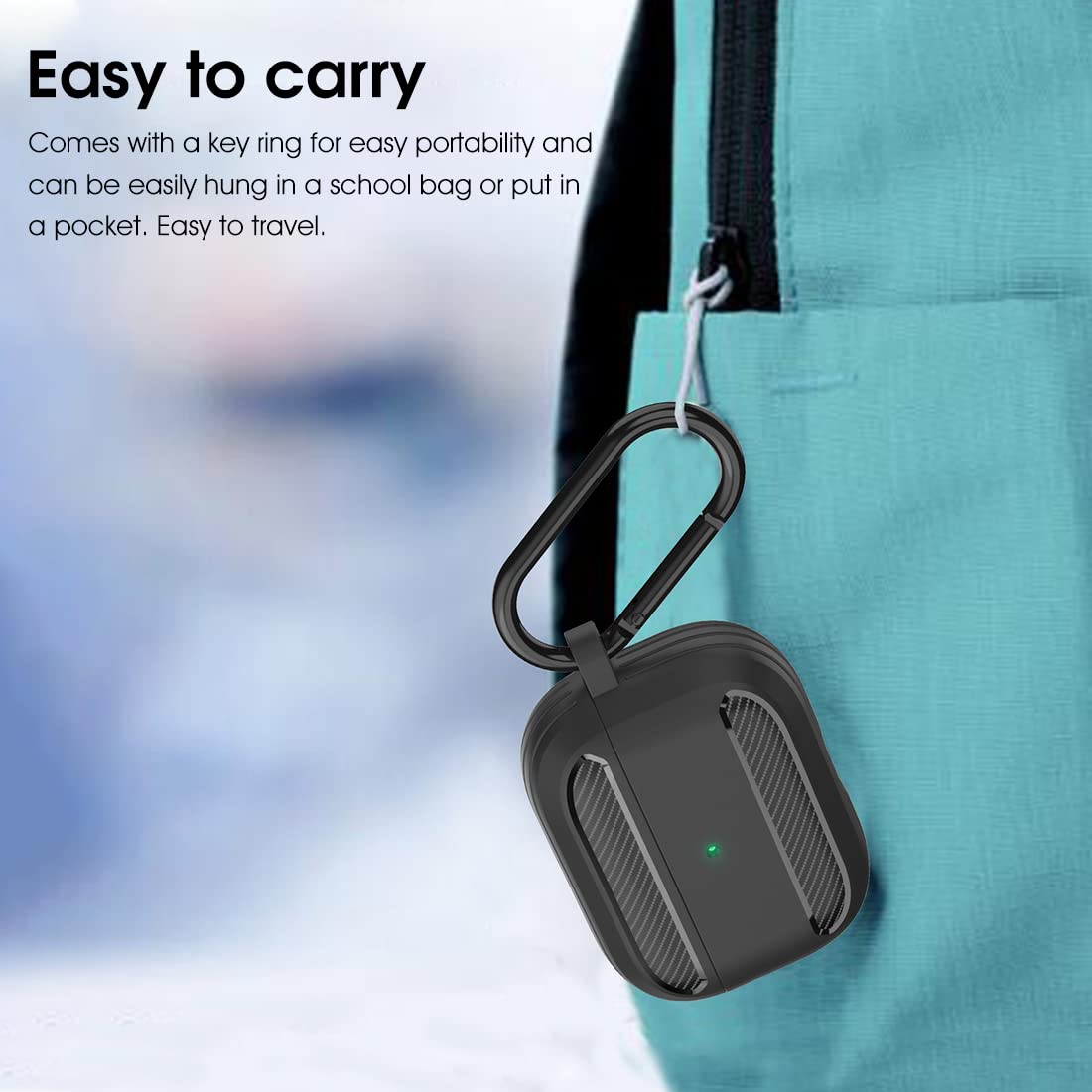 ZIBUYU Heavy Duty Protective Case for AirPods 3 2021 with Airbag Corners and Carabiner | Black TPU PC Cover