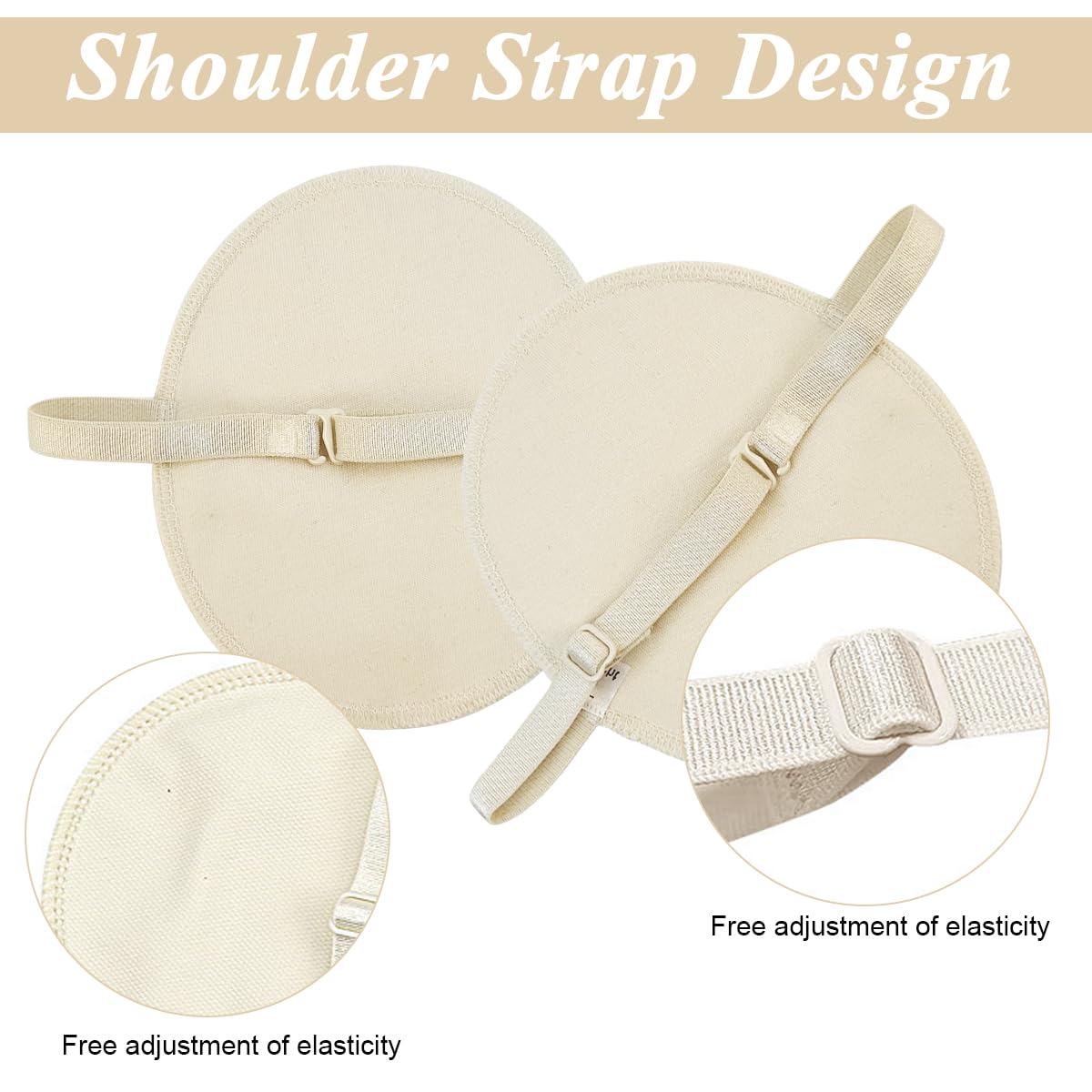 MAYCREATE Sweat Pads for Underarms featuring Adjustable Shoulder Strap and Washable Cotton | 2Pcs Beige for Women and Men