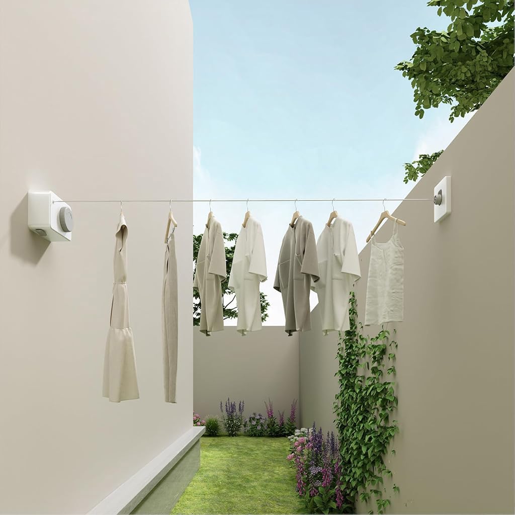 HASTHIP Retractable Clothesline for Indoor and Outdoor Use with One Button Retract | 4.2m Stainless Steel Adjustable Tension Laundry Line