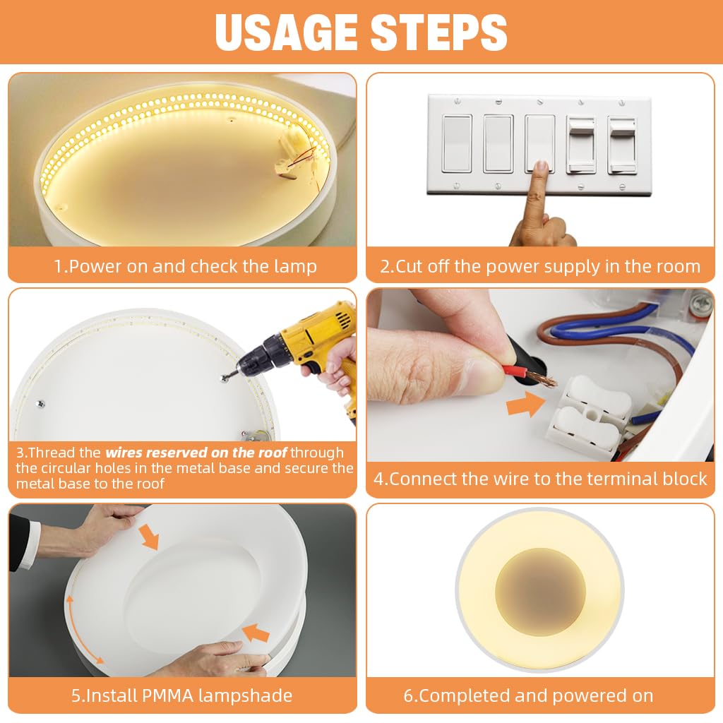 ELEPHANTBOAT LED Ceiling Light for Bedroom featuring 65W Power and 15.75 in Metal Ring | 2PCS