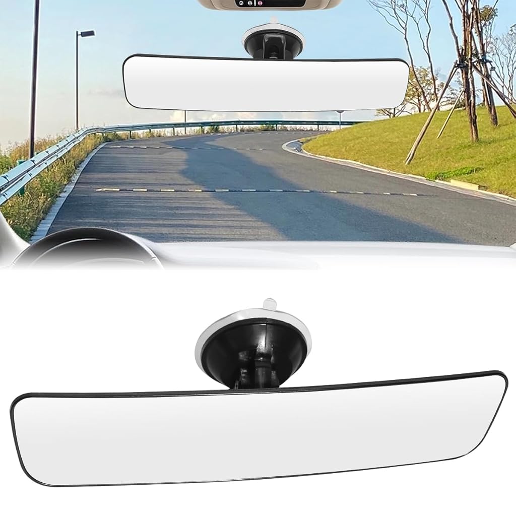 STHIRA® Rear View Mirror with Suction Cup 11.4 Inch Panoramic Rearview Mirror Car Interior Rear Mirror HD Baby Car Mirror Adjustable Baby Rear View Mirror Universal Rear View Mirror for Windshield