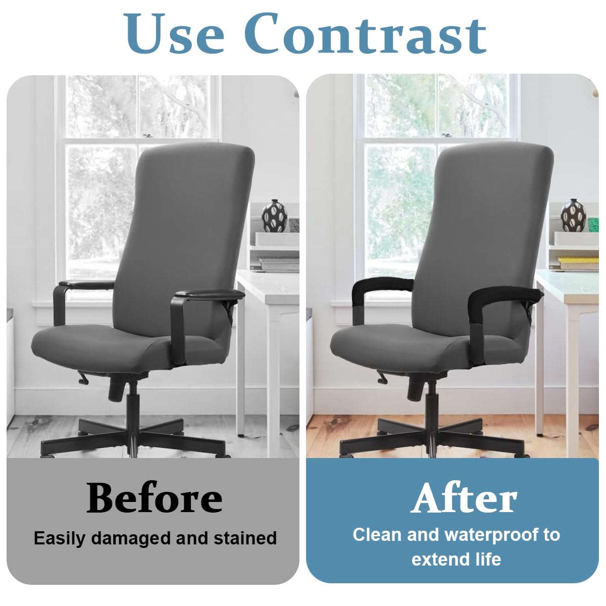 HASTHIP Armrest Cover for Office and Wheelchair Chairs with 45×16cm Fit and Zipper Closure | Soft Stretchy Grey Jacquard Pair