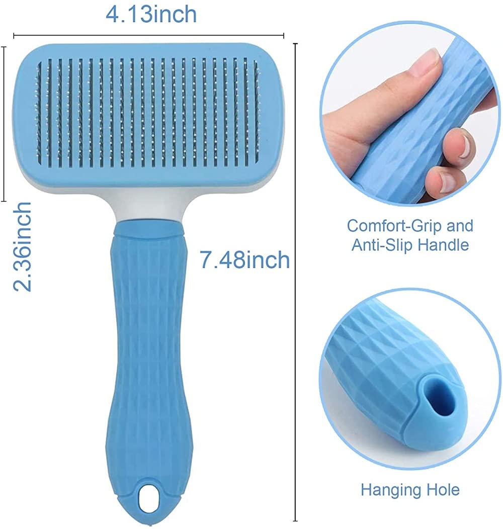 Qpets® Cat Dog Comb, 2 In 1 Dog Brush Self Cleaning Slicker Grooming Brush Pet Massage Comb Hair Removal Brush, Washable 140° Comb Teeth for Quick Removal of Floating Hair Cat Dog Hair Remover Brush