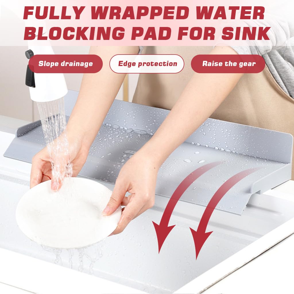 HASTHIP Sink Splash Guard for Kitchen with 17.7 in Coverage featuring L Shape Silicone & Suction Cups