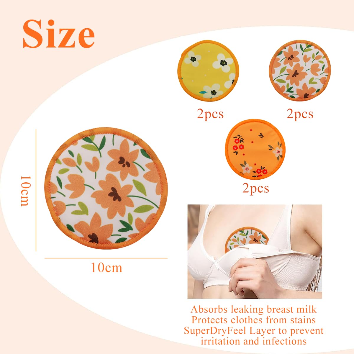 SNOWIE SOFT® 6pcs Breast Pads for Feeding Mothers, Breast Shells for Breastfeeding Nursing Pads for Breastfeeding Floral Pattern Bamboo Cotton Breast Pads, Prevent Leakage of Breast 3.9