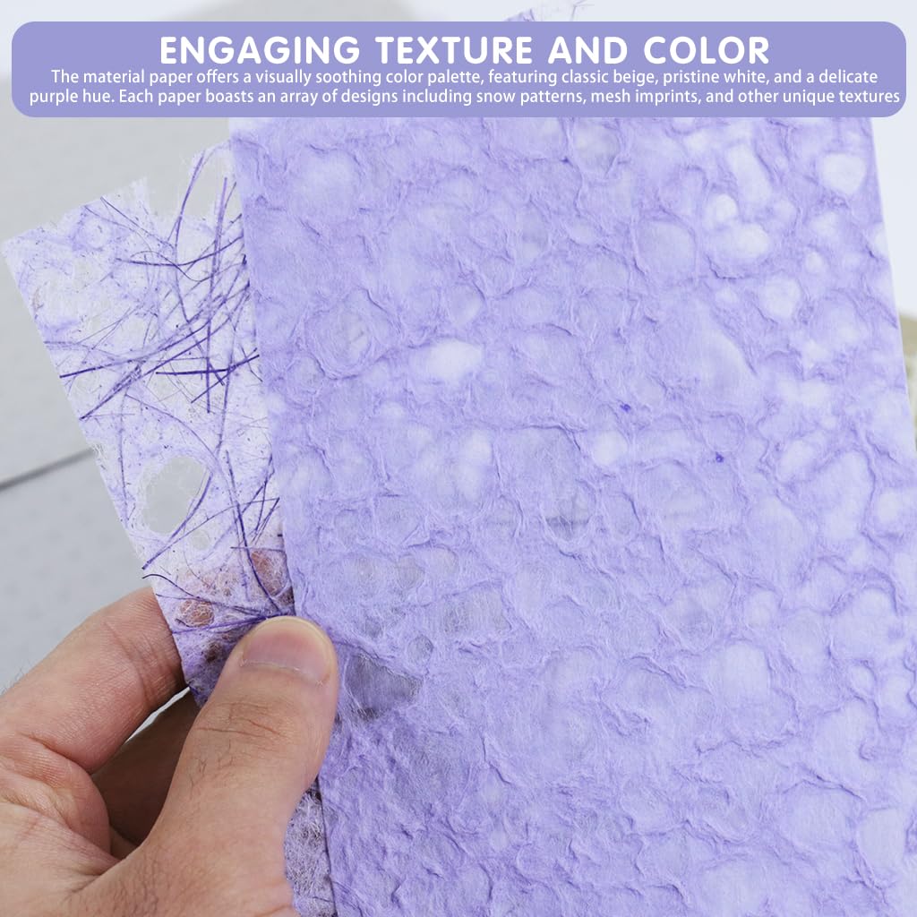 HASTHIP Scrapbook Paper Set for Journaling and Card Making featuring 16pcs 10x14cm Textured Sheets | Assorted Beige White and Purple Designs