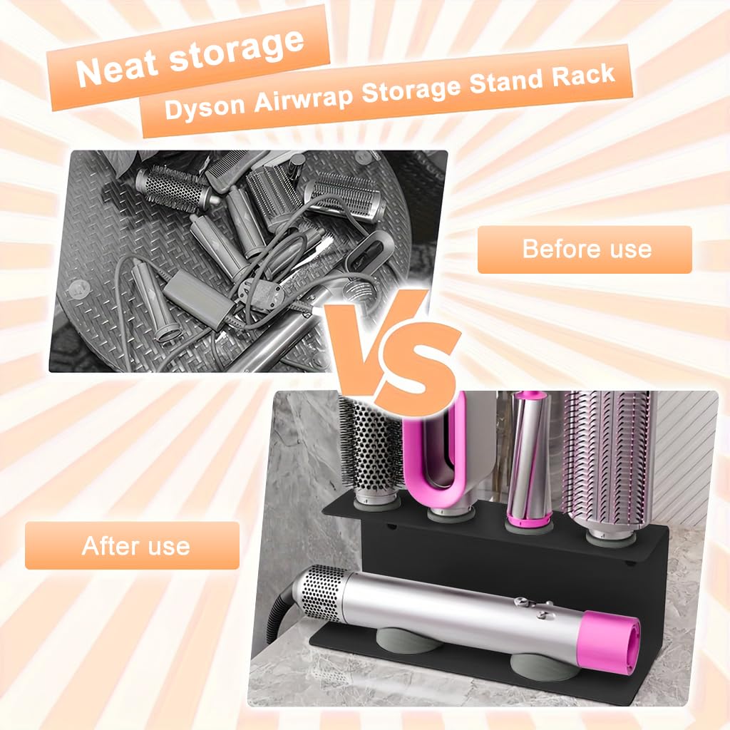 MAYCREATE Curling Iron Holder Attachments for Dyson Multi Styler with Double Layer Storage | Wall Mounted Black Organizer