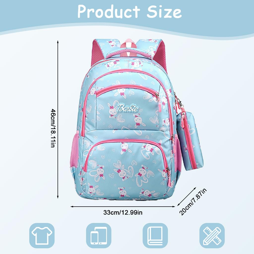 Zibuyu Cute Rabbit Backpack for Girls with Matching Pencil Case 46×33×20cm | Water Repellent Lightweight School Bag
