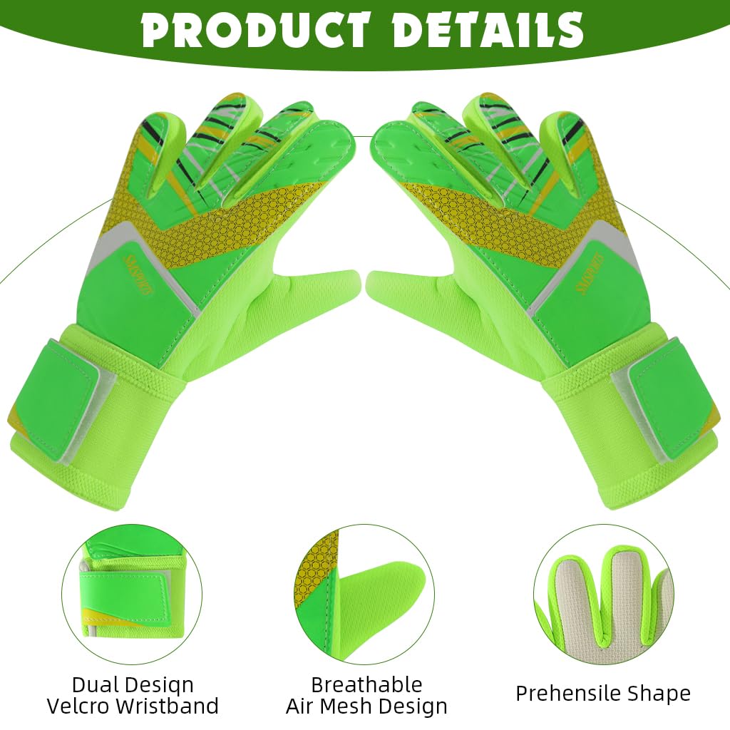 Proberos Football Goalkeeper Gloves for Kids with Latex Palm Grip & Adjustable Strap | Green Size 8