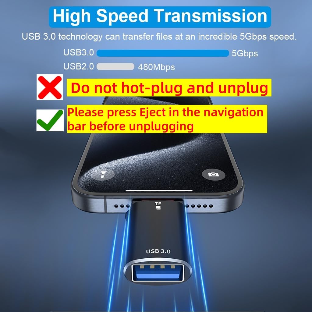 Verilux 2 in 1 Card Reader Type C to USB 3.0 with 5Gbps Transfer and Aluminum Body | For iPhone 16, Galaxy S24, MacBook