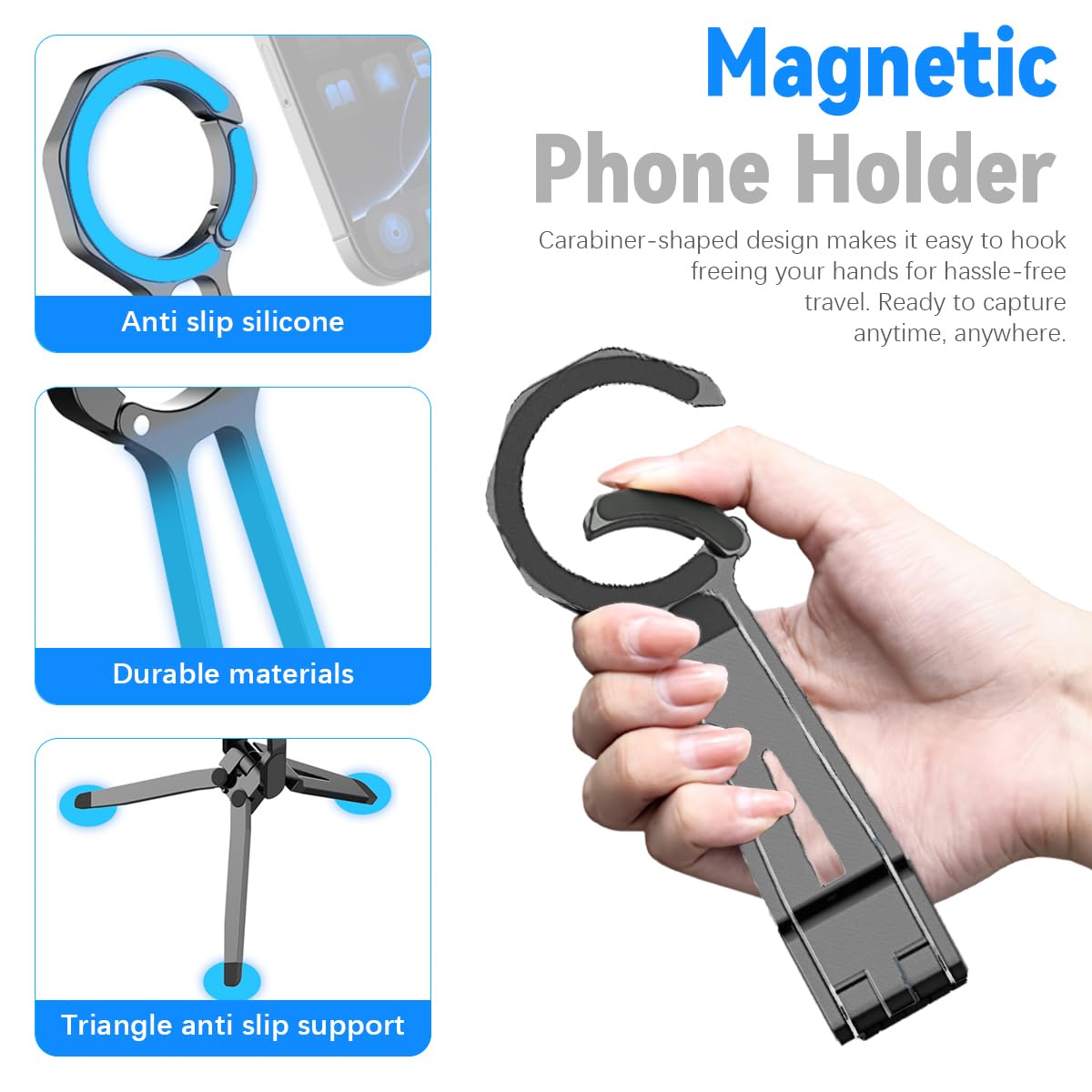 ZORBES Magnetic Phone Tripod Stand for iPhone with 360 Degree Adjustable Aluminium Base | Folding Portable Holder for Livestreams and Video Calls